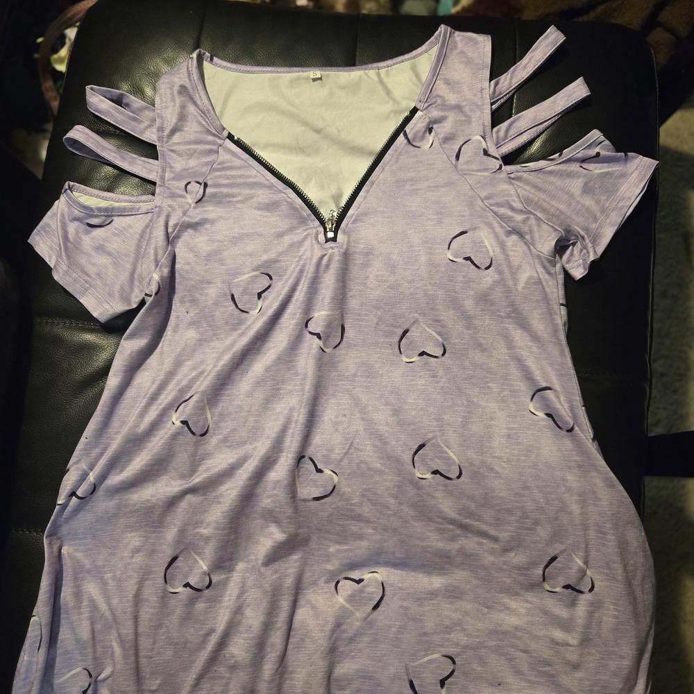 Purple Cold Shoulder Heart Cutout Top